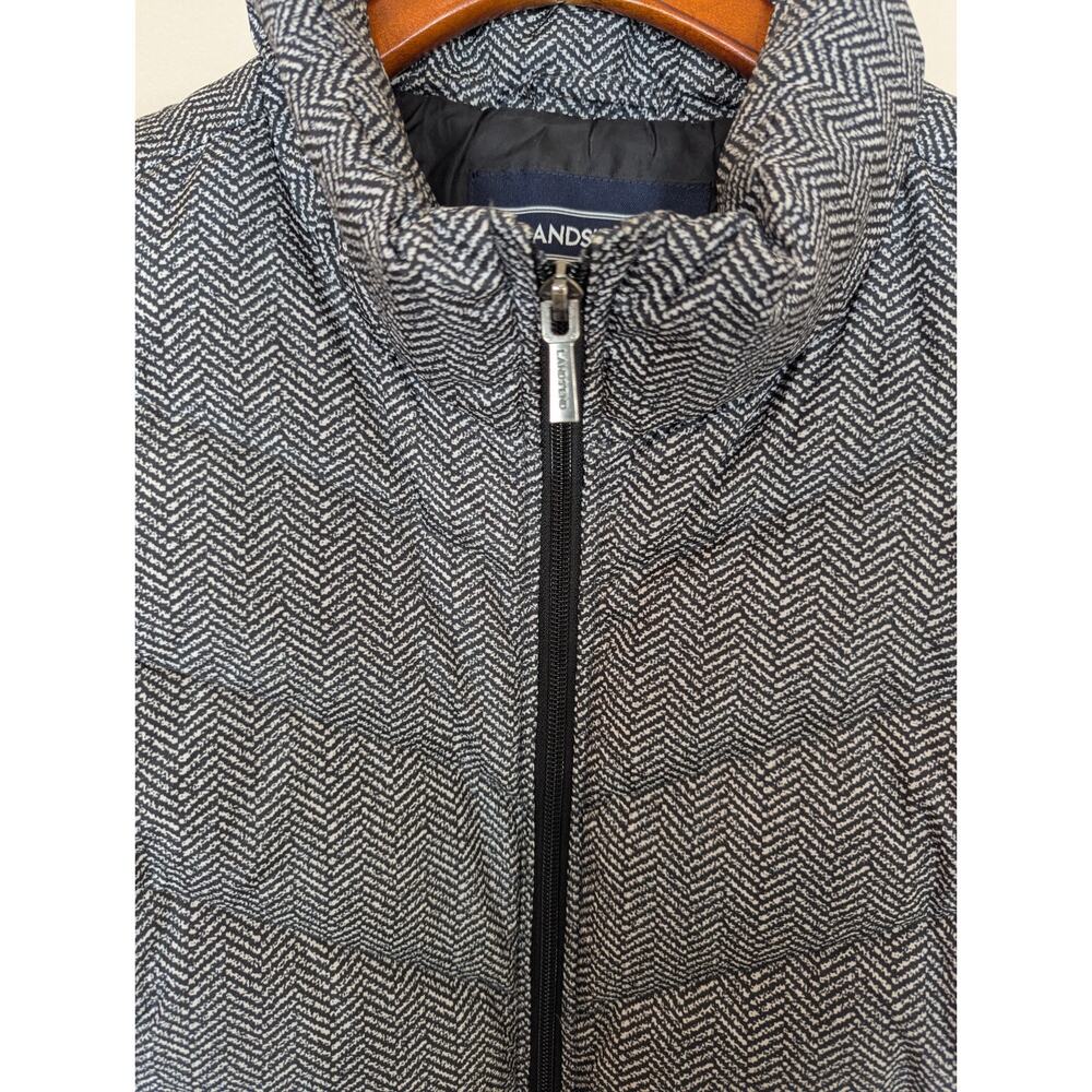 Lands End Womens Large 14-16 Down Filled Puffer Vest Black White Houndstooth EUC - Picture 2 of 7